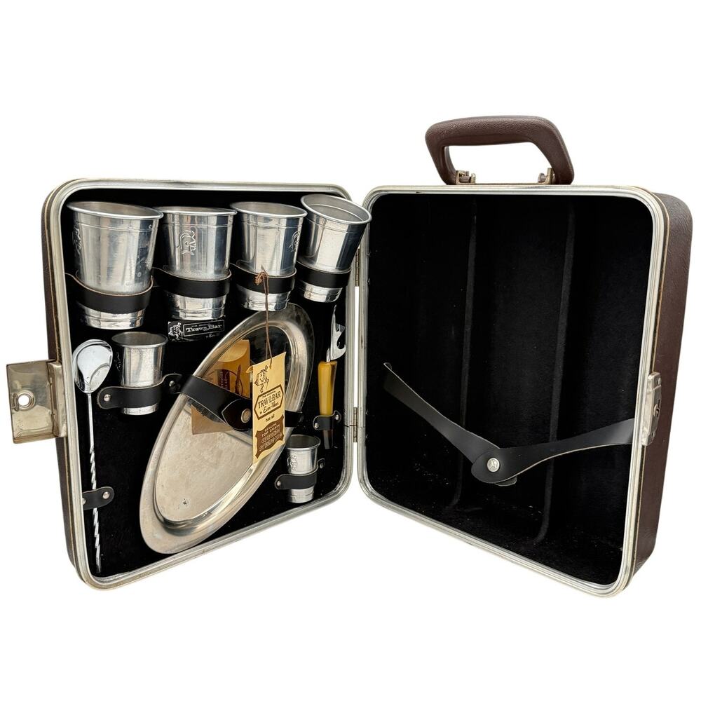 Vintage Ever-Wear Trav-L-Bar Portable Cocktail Bar Set Brown Mid Century 1960s
